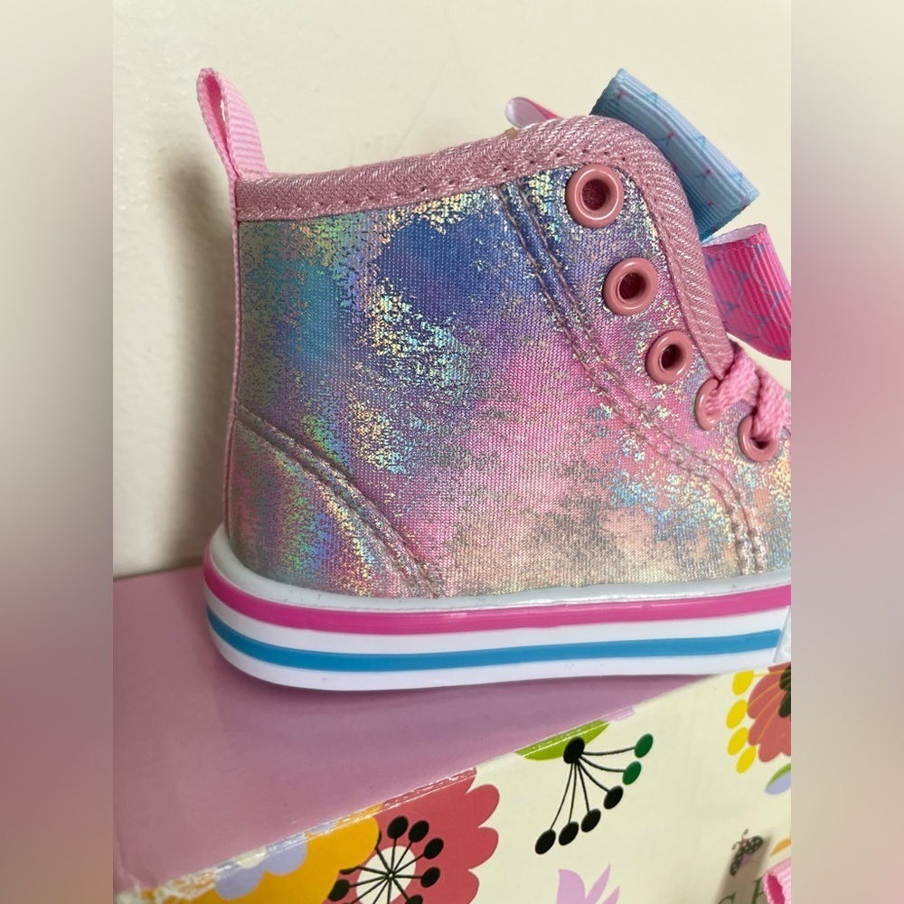 Laura Ashley Toddler Baby Girl High Top Pastel Pink Iridescent Sneaker size 5 - Picture 7 of 15